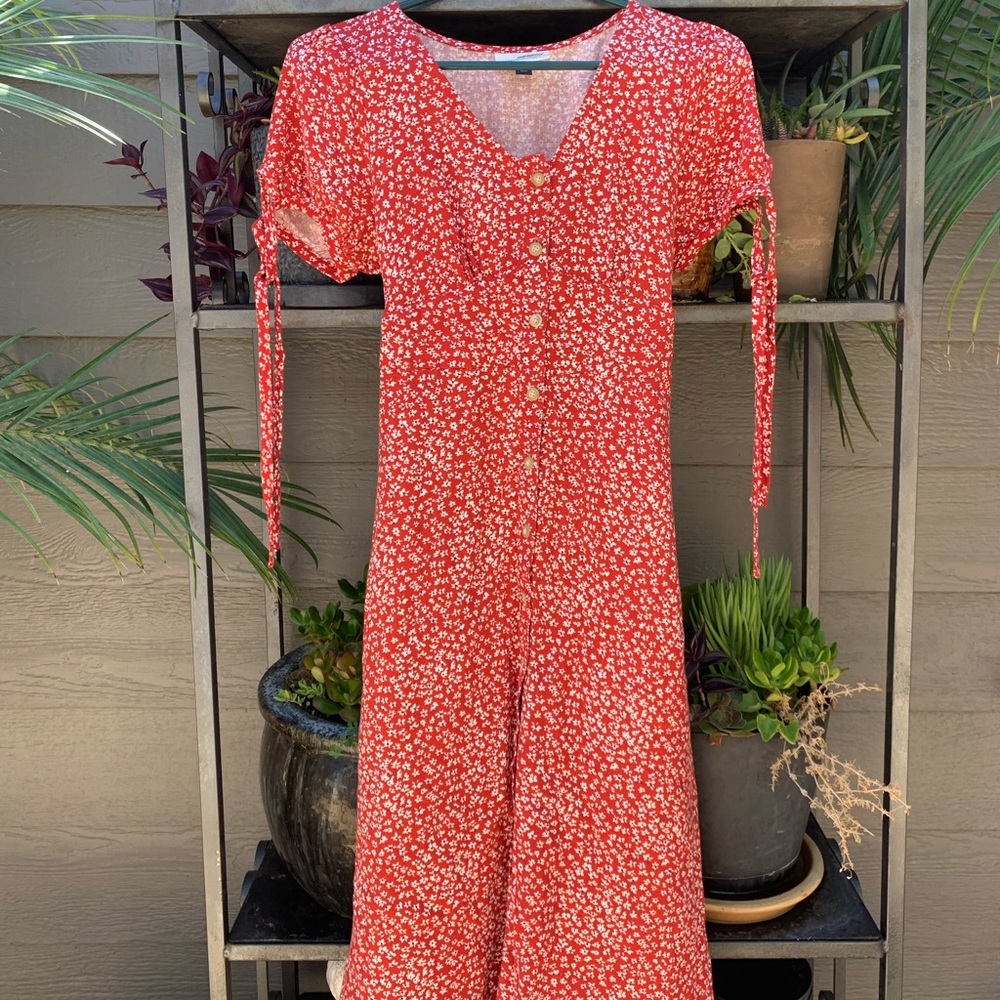 Red Floral Midi Dress
